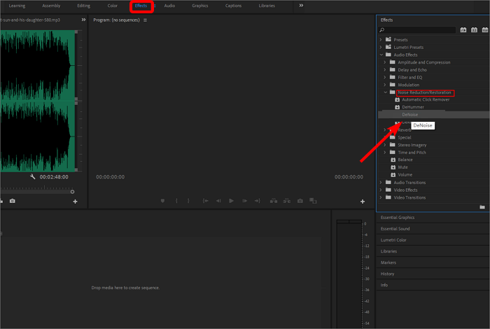 DeNoise в Premiere Pro для подавления дыхания