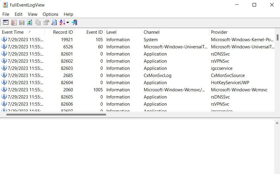 FullEventLogView в Windows 11