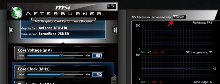 функция Detach и выбор GPU в MSI Afterburner