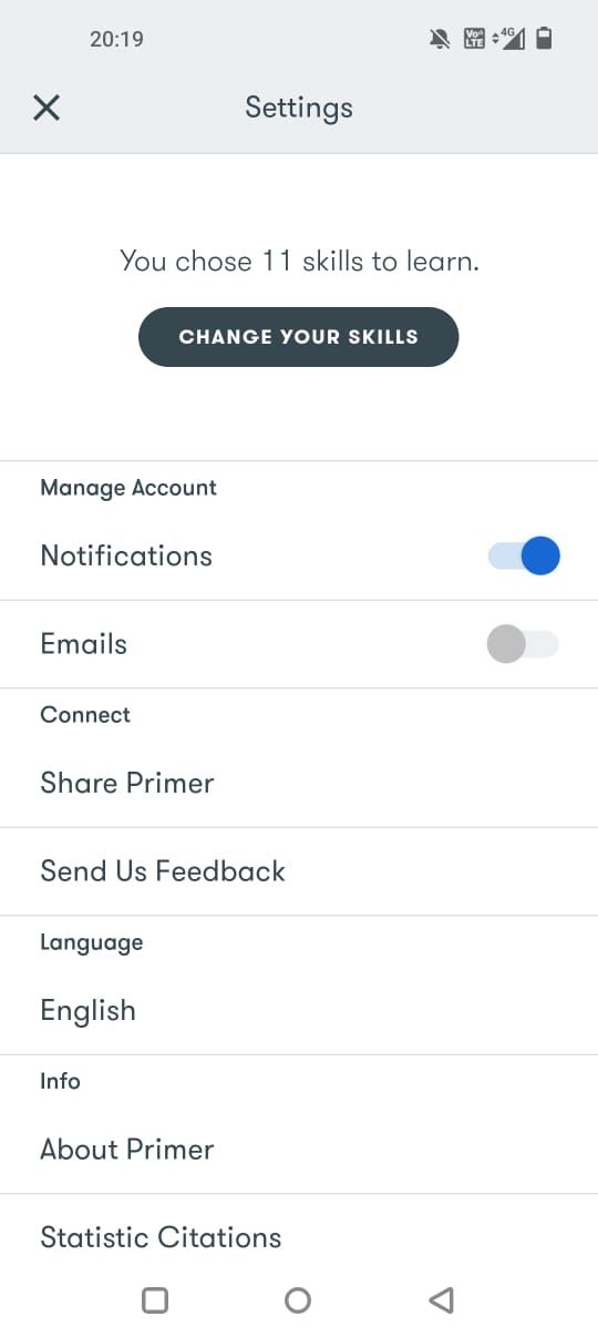 Настройки приложения Google Primer