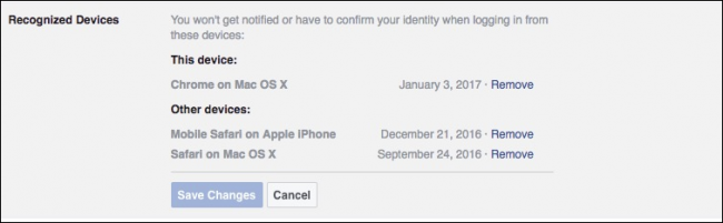 Список доверенных устройств и браузеров в настройках безопасности