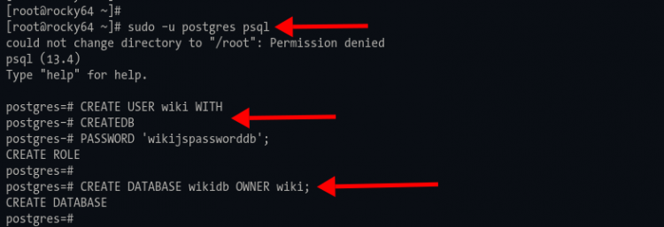 Создание базы и пользователя для Wiki.js