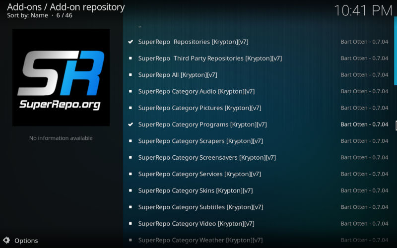 Список программных аддонов в SuperRepo
