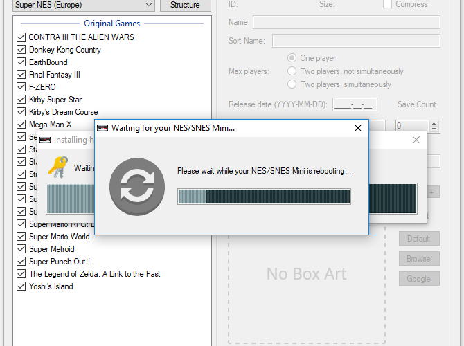 Окно установки ядра Hakchi на ПК
