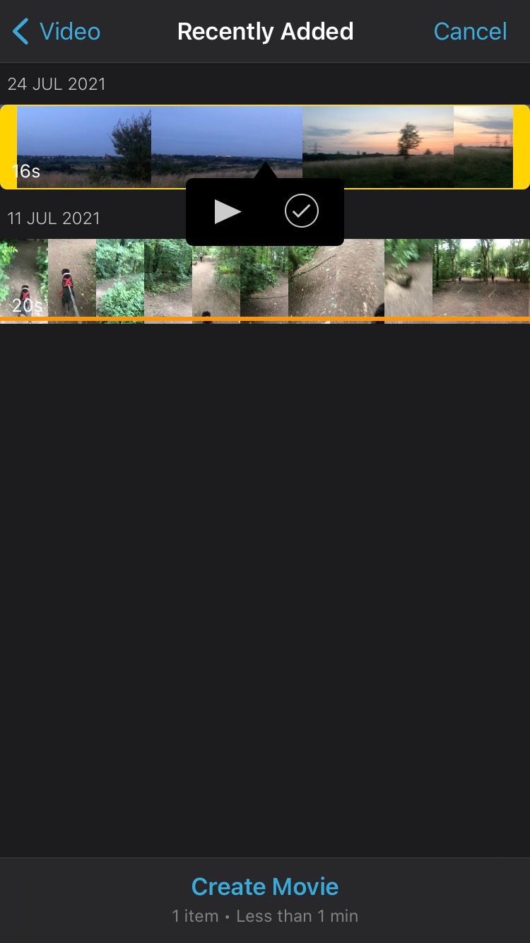 iMovie — недавно добавленные видео