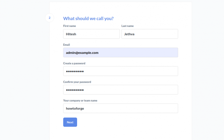 Форма создания пользователя и входа в Metabase