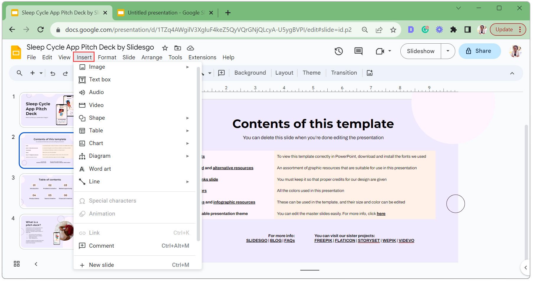 Вставка дополнительных элементов в Google Slides