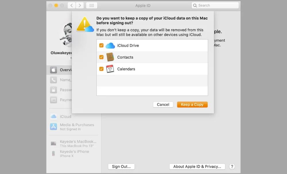 Сохранение копии данных iCloud на Mac перед выходом