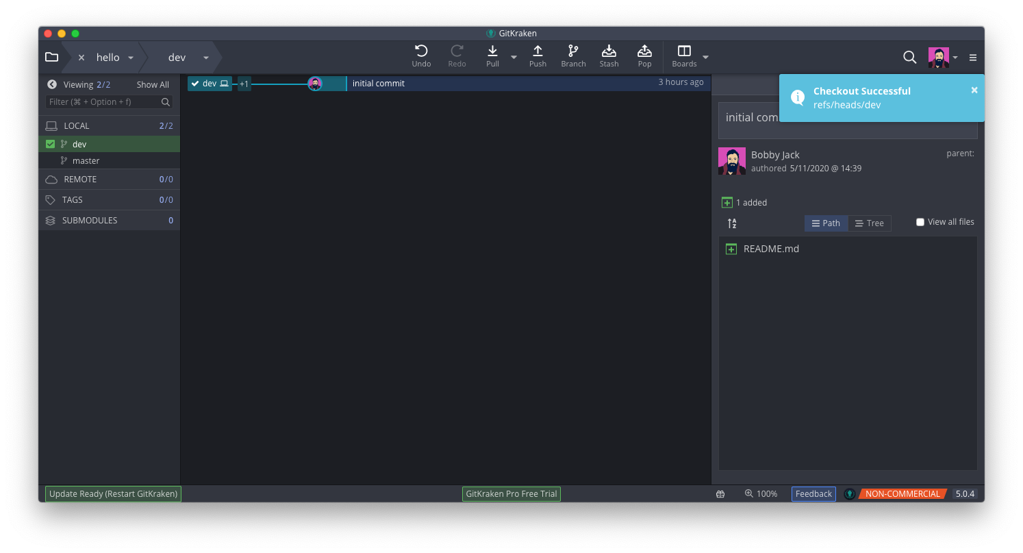 Скриншот GitKraken: результат создания ветки
