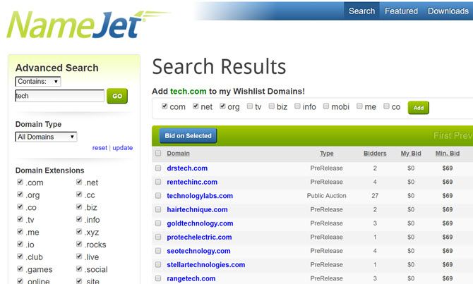 Аукционы доменов на NameJet