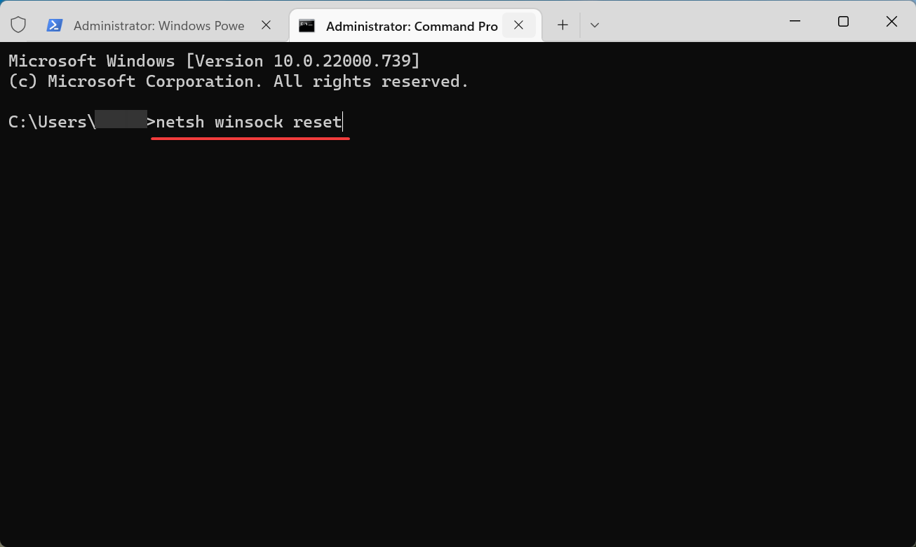 Команда netsh winsock reset