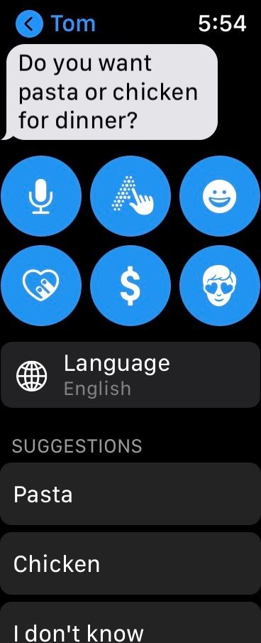 Apple Watch Smart Replies food options
