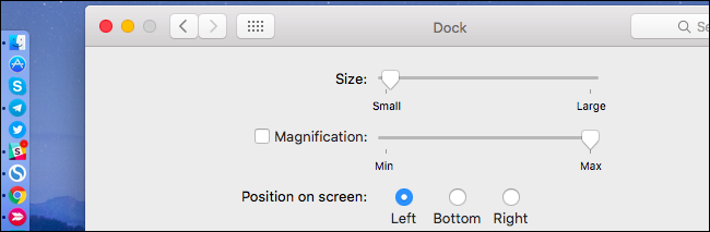 Ползунок размера дока в системных настройках