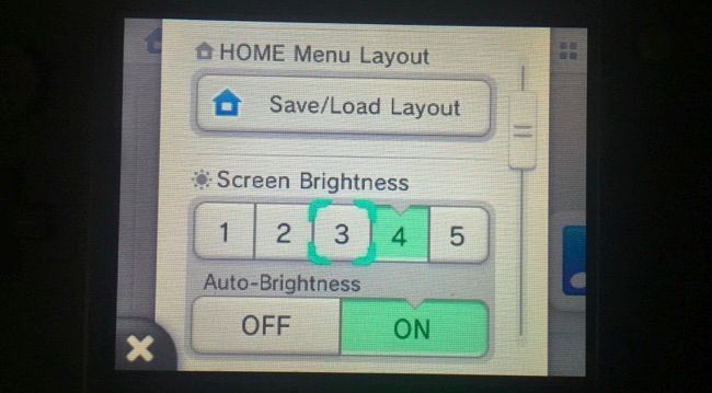 Регулировка яркости экрана в настройках Nintendo 3DS