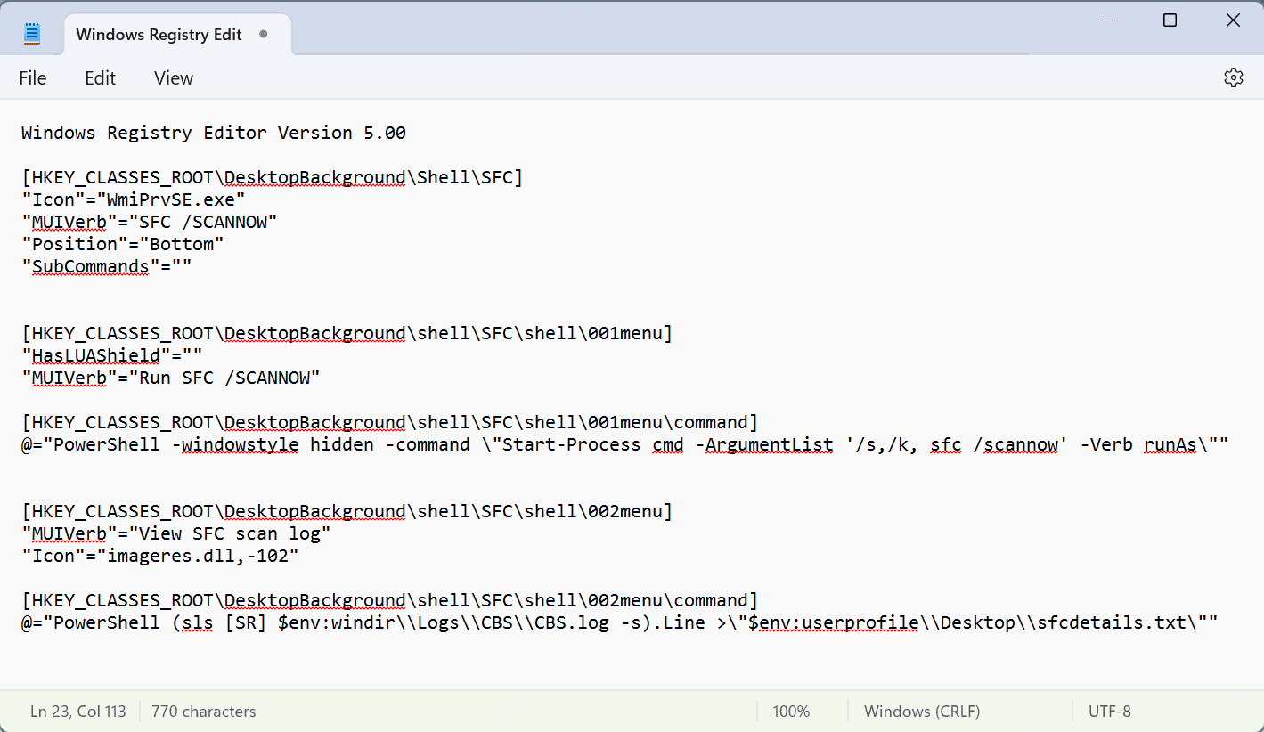 Содержимое .reg файла в Блокноте