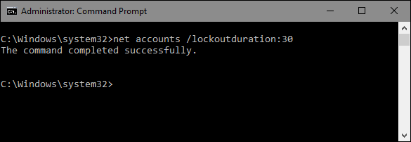 Скриншот: установка длительности блокировки через net accounts