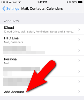 Кнопка Добавить аккаунт в iOS