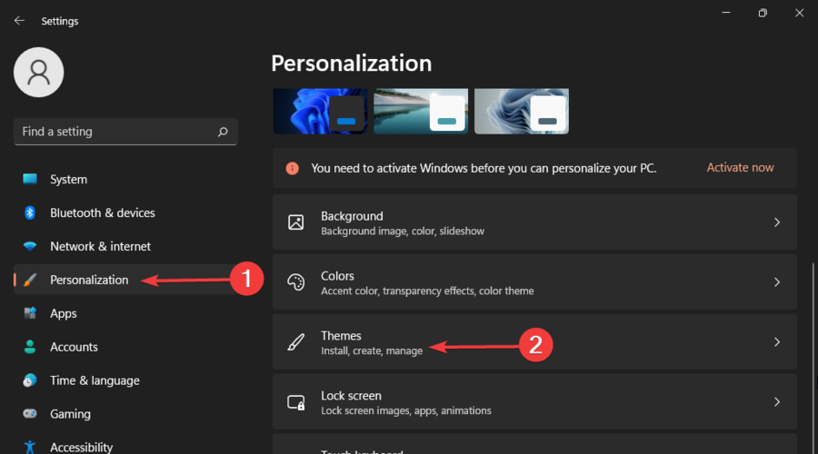 Параметры — Персонализация, темы