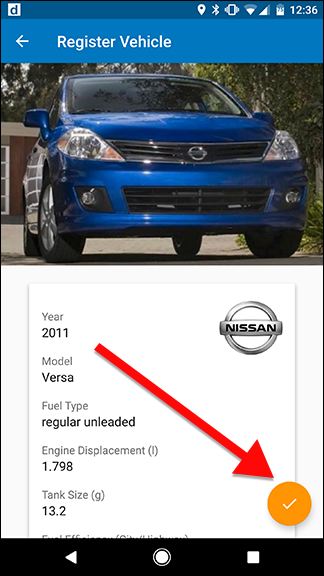 Добавленная машина в списке Garage с возможностью редактирования