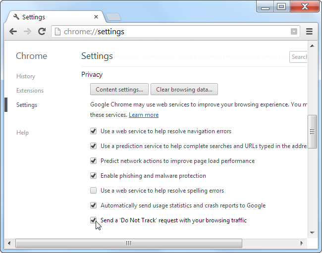 Опция Do Not Track в Chrome