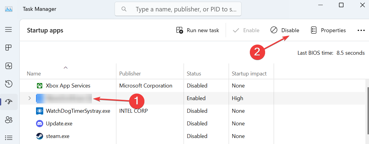 Отключение приложений автозапуска в Диспетчере задач