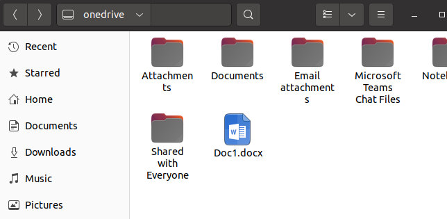OneDrive files in the Linux file browser