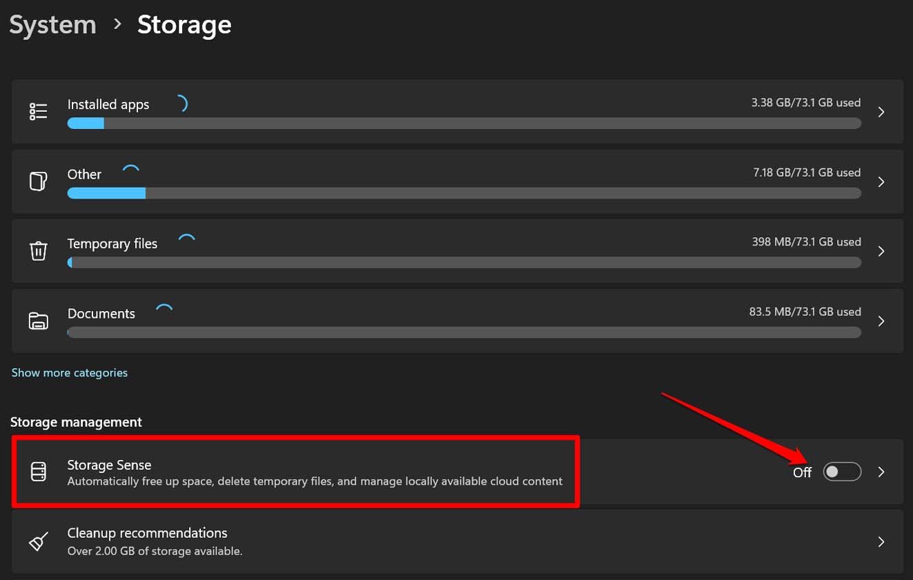 Включить Storage Sense в Windows