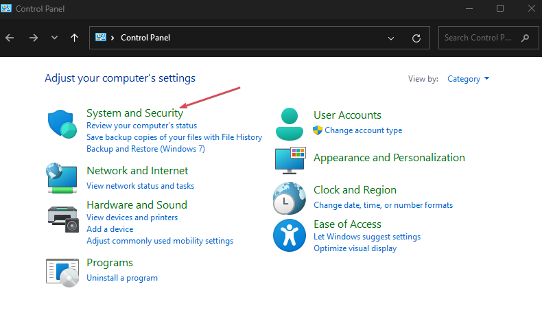 Скриншот Панели управления раздел Система и безопасность