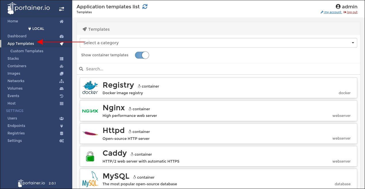 Шаблоны приложений в Portainer