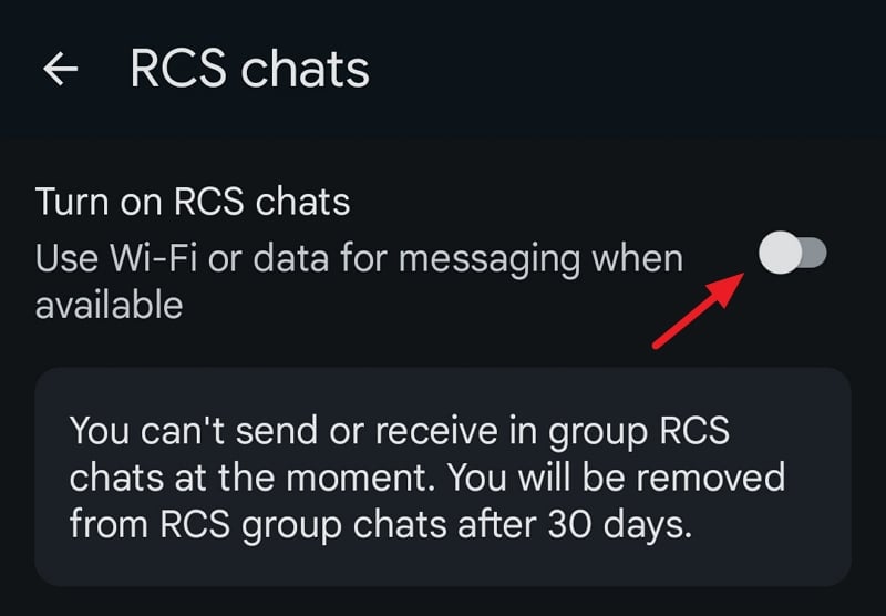 включение RCS-чатов в приложении Сообщения