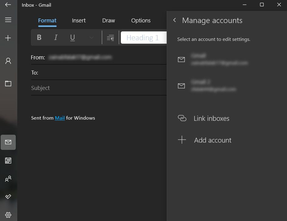 Параметр Добавить учётную запись в приложении Почта