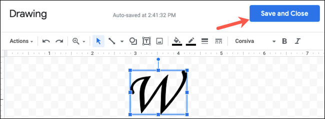 Нажмите Save and Close для вставки буквицы