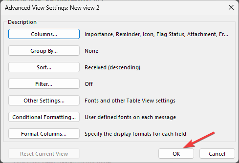 OUTLOOK_select the settings, click OK