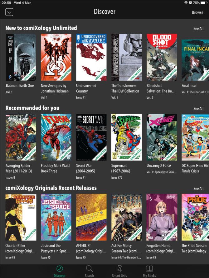 Библиотека в comiXology: обложки и рекомендации