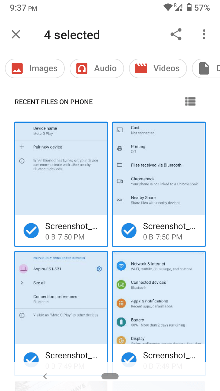 Выберите файлы для отправки на Windows в Android