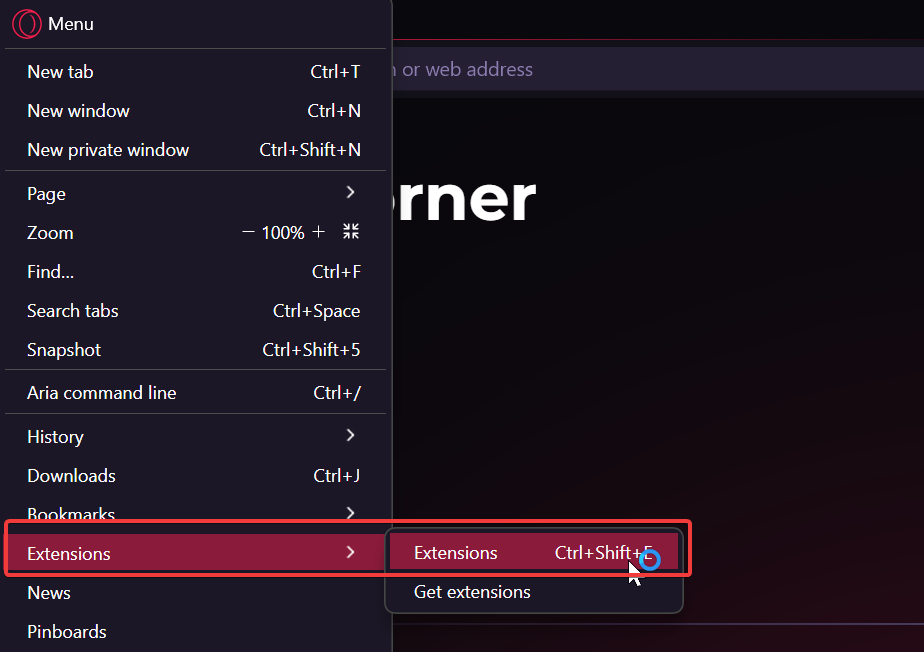 Список расширений в Opera GX