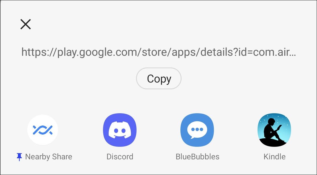 Системное окно общего доступа Android с вариантами отправки