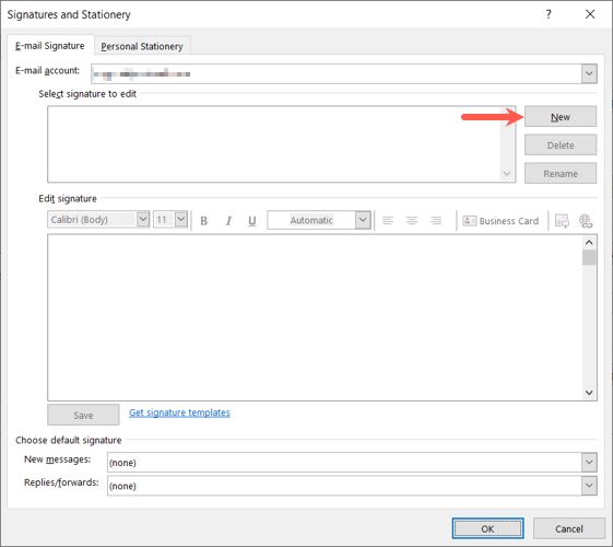Кнопка Создать новую подпись