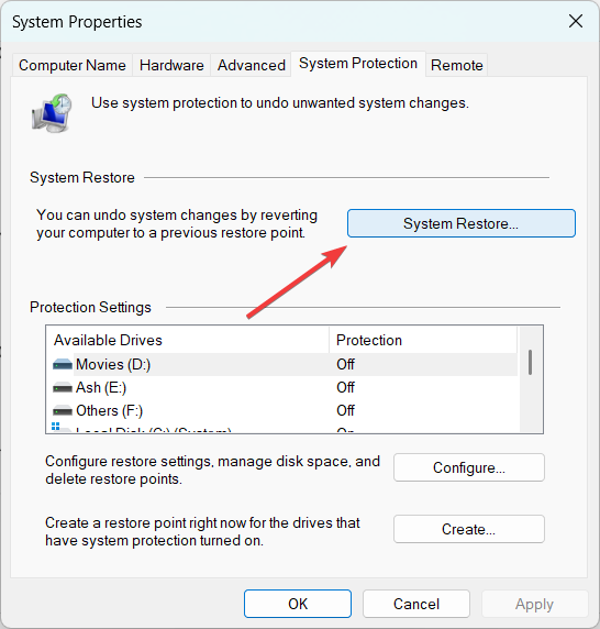 Нажать Восстановление системы