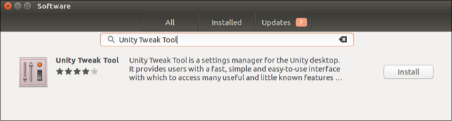 Центр приложений Ubuntu — поиск Unity Tweak Tool