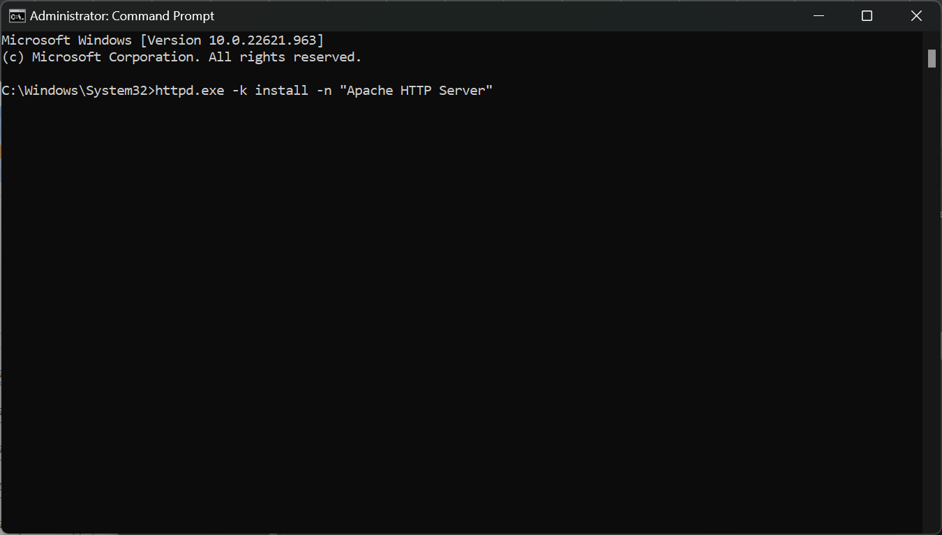 Команда для установки сервиса: httpd.exe -k install -n 'Apache HTTP Server'
