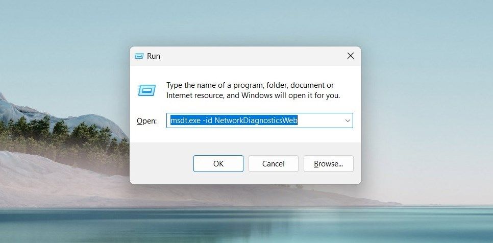 Открытие средства устранения неполадок подключения к Интернету