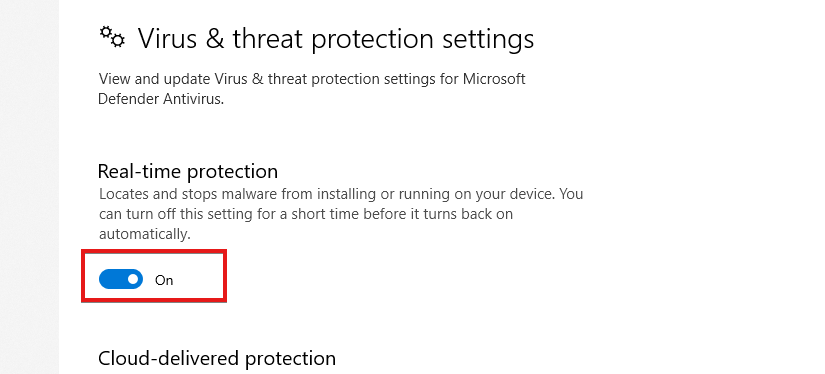 Включённая защита в реальном времени в Windows Security