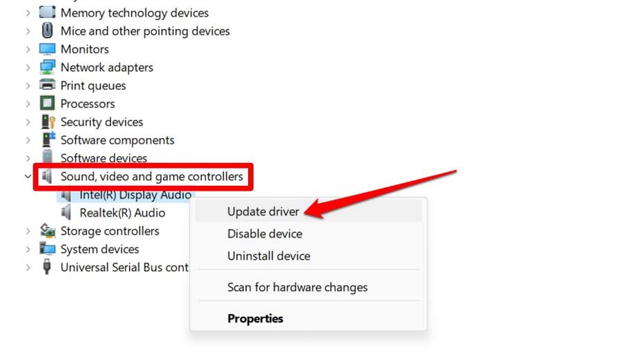 Actualizar controlador de audio