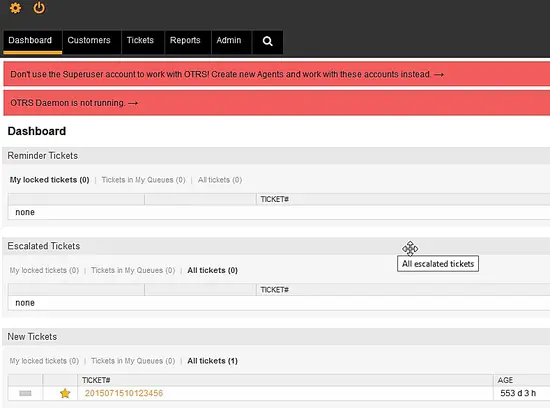Pantalla de login administrativo de OTRS