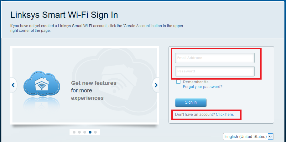 Страница входа в Linksys Smart Wi‑Fi