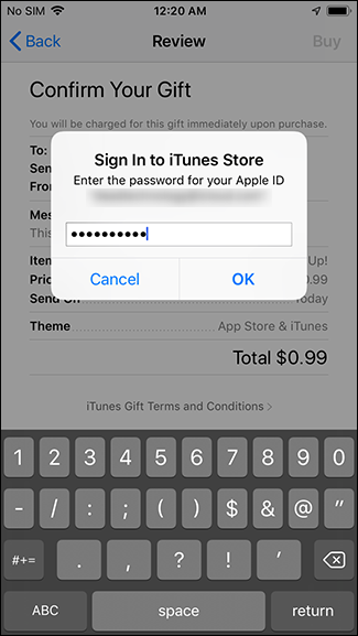 Ввод пароля Apple ID для подтверждения покупки