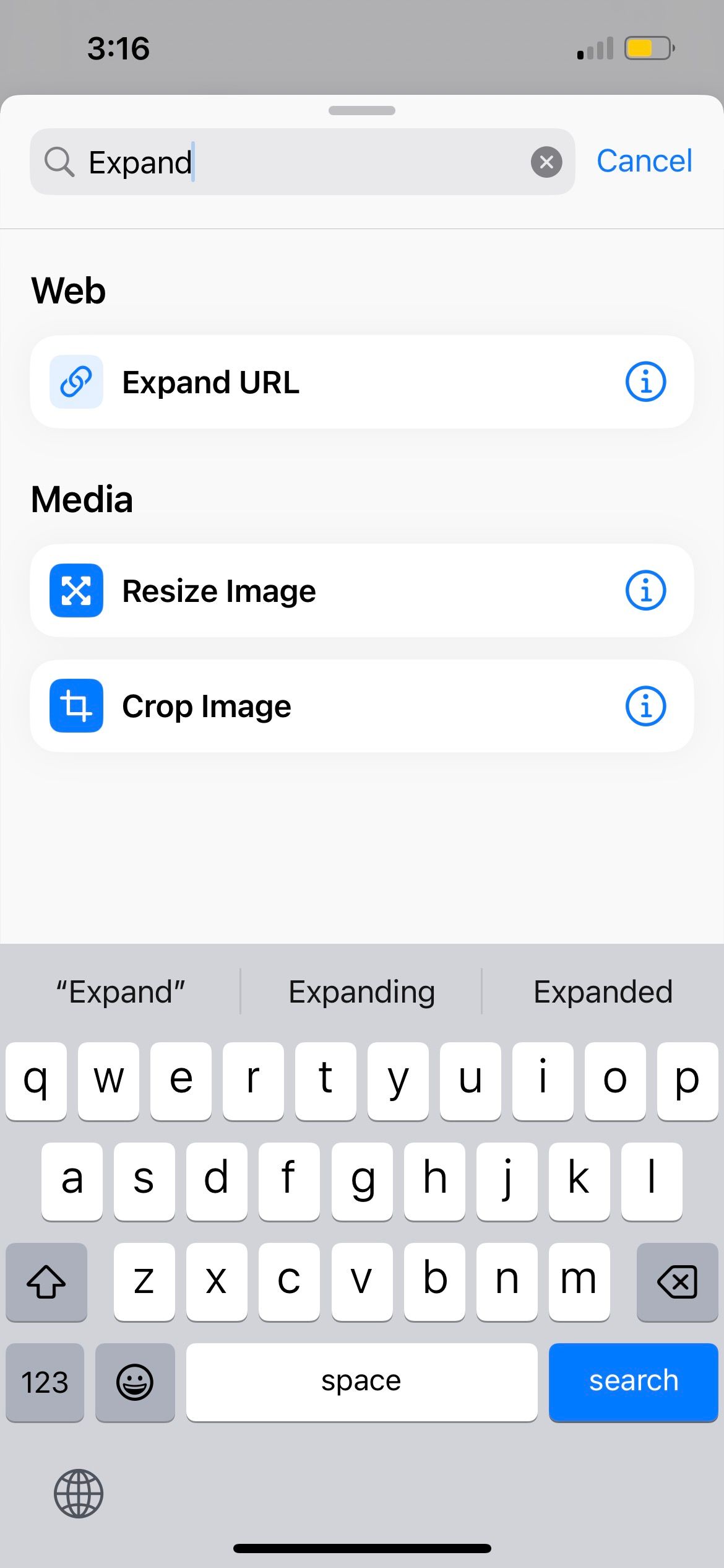 expand url iphone shortcut action