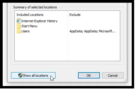 Dialogfenster für Indexeinstellungen