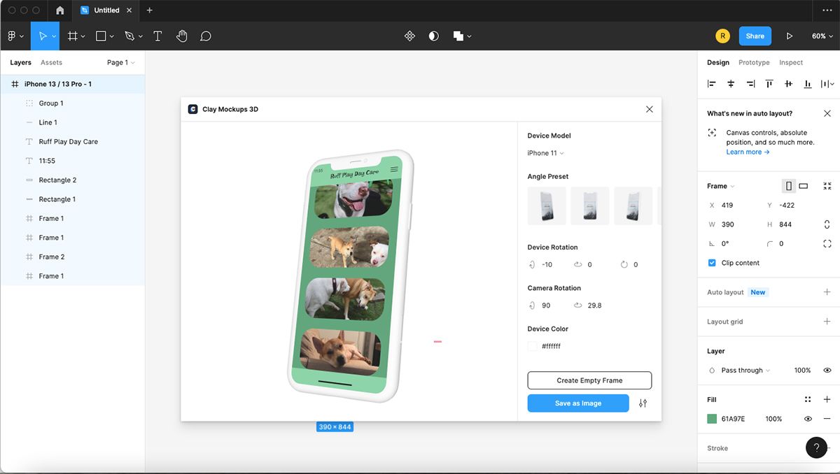 Всплывающее окно макета Clay Mockups 3D в Figma.